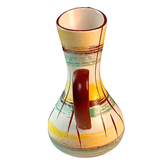 Bay Keramik Pitcher Mid-century Modern Brown Turquoise Yellow - Picture 2 of 10
